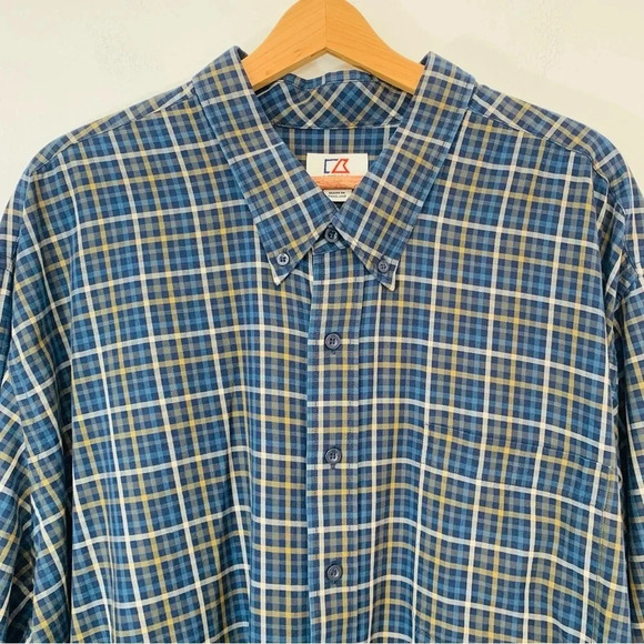 Cutter Buck Long Sleeve Shirt Men Size 4XB  Blue Plaid 100% Cotton Casual Work - Picture 1 of 11